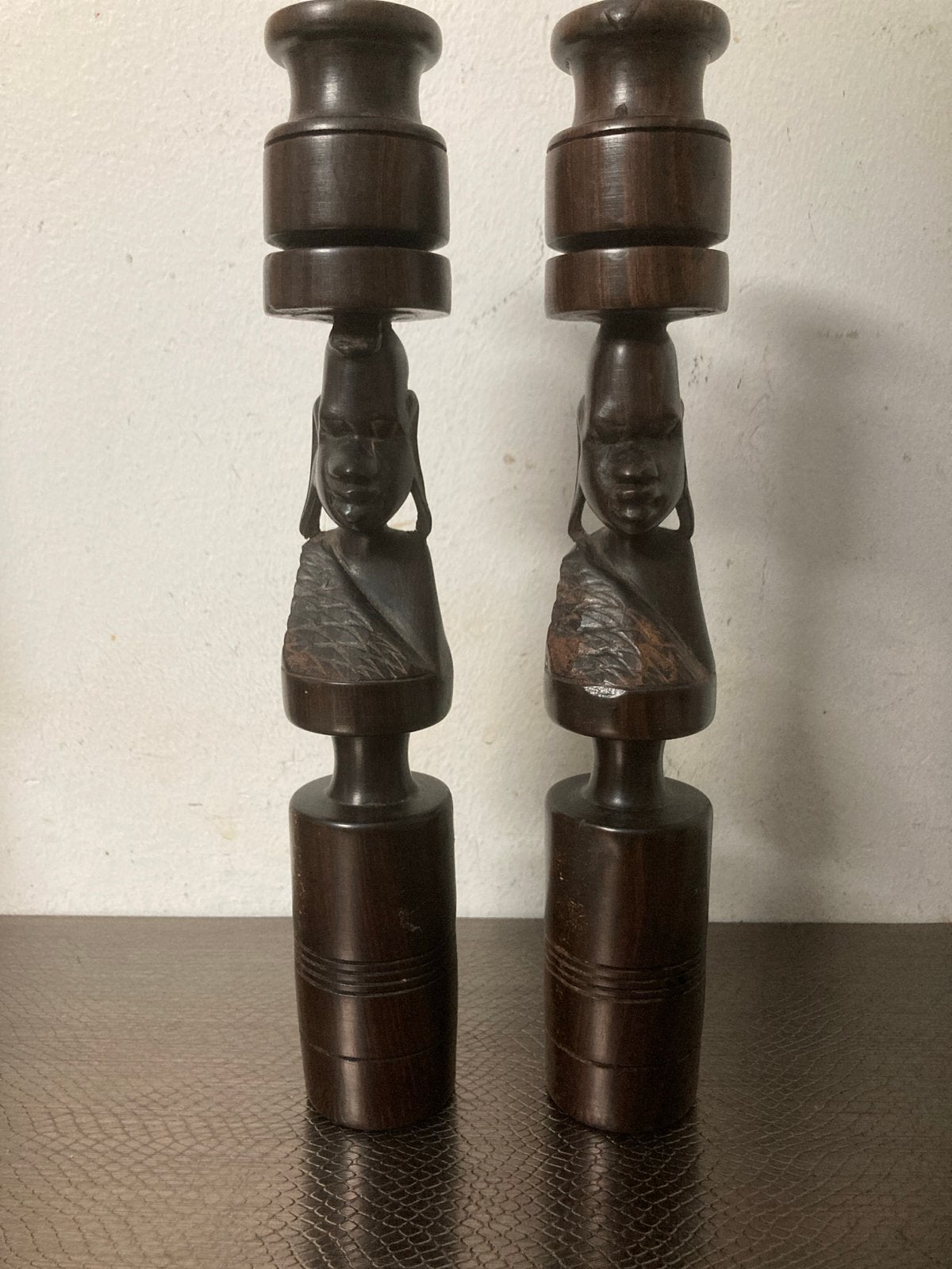 Echtpaar kandelaren van coromandel hout, Ophalen of Verzenden, Overige materialen