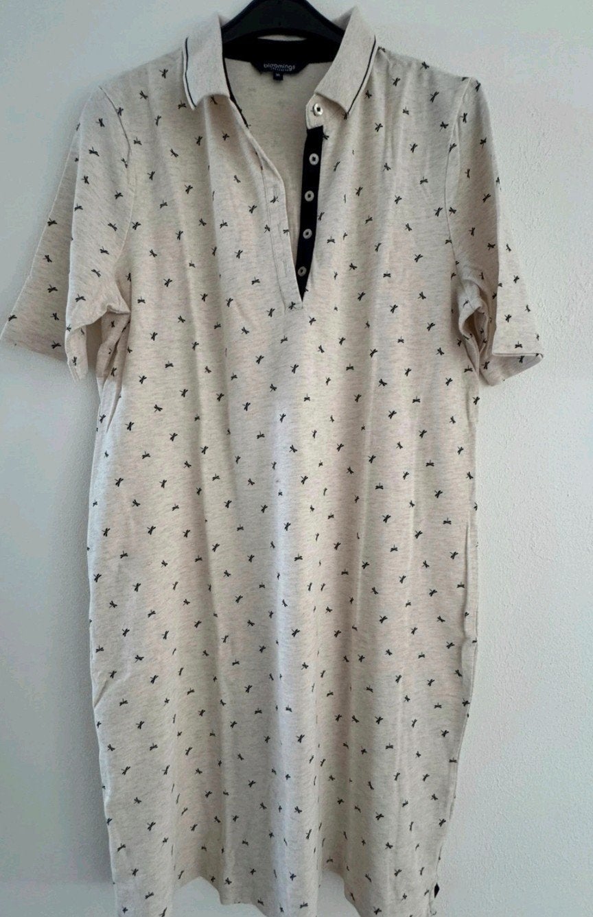 Bloomings Amsterdam Polo Jurk met Libellenprint, Bloomings Amsterdam, Beige, Maat 42/44 (L), Ophalen of Verzenden