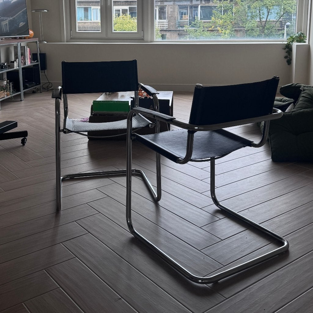 Set of 2 vintage dining chairs Stam Marcel Breuer MG5 model, Huis en Inrichting, Stoelen, Ophalen, Gebruikt, Twee, Zwart