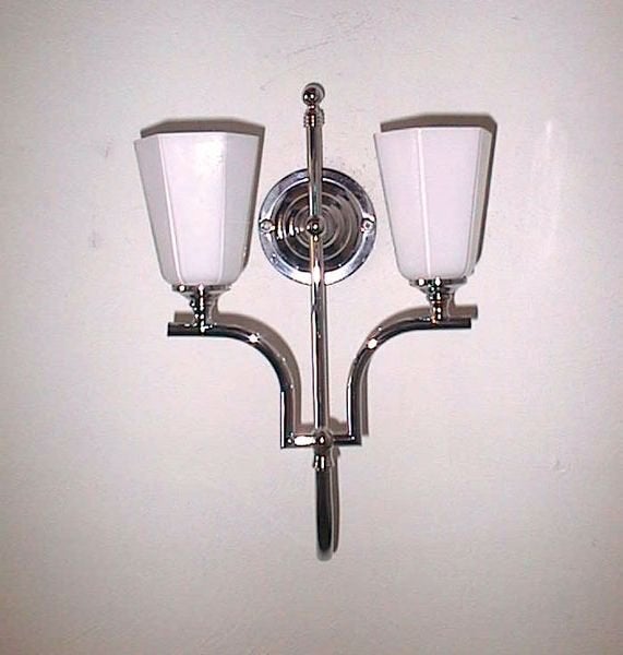 SET VAN 2 chroom opaline glas Art Deco style wandlampen, Ophalen of Verzenden, Gebruikt, Glas