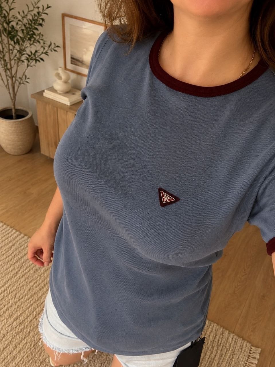 Katoenen T-shirt met logo - Onberispelijke kwaliteit, Kleding | Dames, T-shirts, Maat 38/40 (M), Prada, Blauw, Ophalen of Verzenden