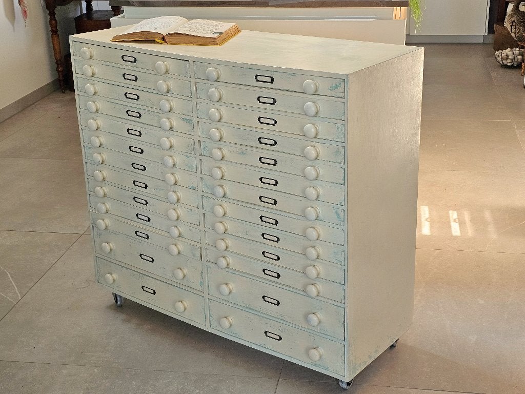 Houten ladekast m. 26 laden met etiketthouders * op wieltjes, Ophalen, 25 tot 50 cm, Minder dan 50 cm, Minder dan 100 cm