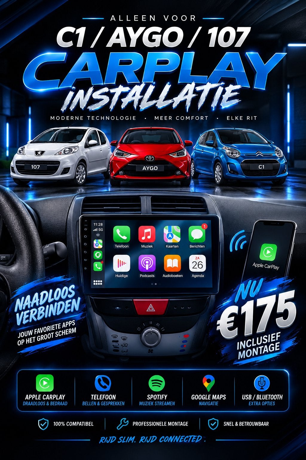 Carplay installatie 107, C1, Aygo, Auto diversen, Ophalen, Nieuw