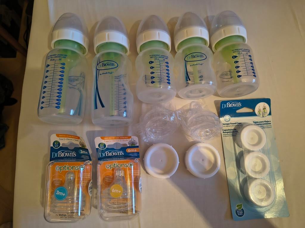 Dr. Brown's Babyflessen anti colic, spenen, afsluitdoppen, Kinderen en Baby's, Ophalen of Verzenden, Gebruikt, Overige typen