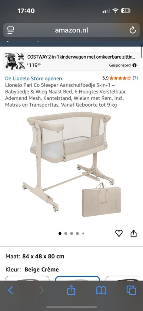 Co sleeper lionelo, Ophalen of Verzenden, Wieg