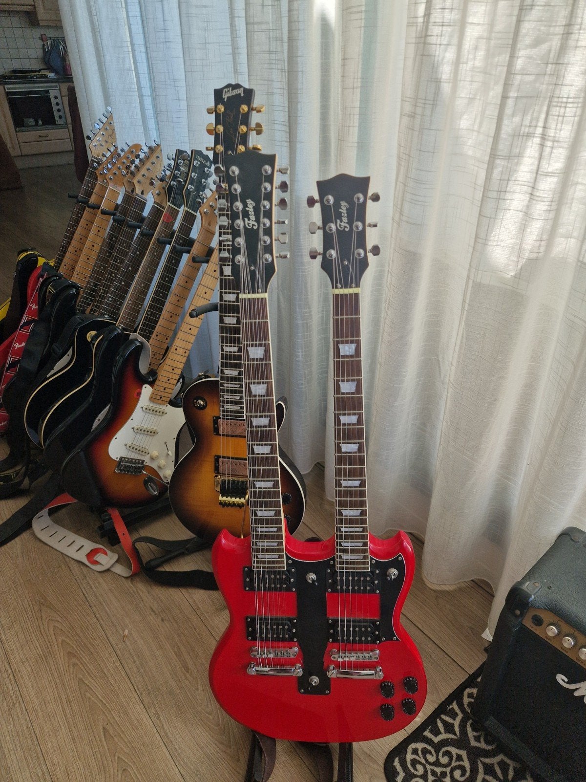 Fazley SG double neck gitaar als nieuw., Ophalen, Zo goed als nieuw, Solid body, Overige merken
