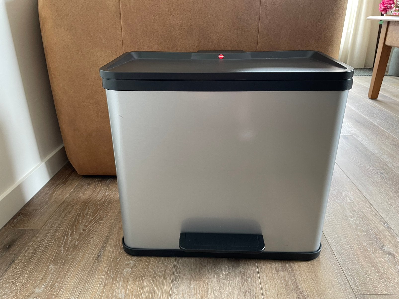 Hailo Öko Trio Plus Prullenbak - 3 x 9L - Pedaalemmer RVS, Ophalen, Gebruikt, Met pedaal, 20 tot 30 liter