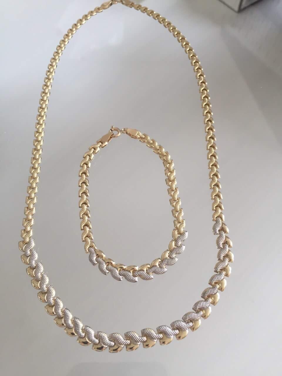 14 karaat (585) gouden set: ketting en armband, Sieraden, Tassen en Uiterlijk, Kettingen, Ophalen of Verzenden, Nieuw, Goud, Goud