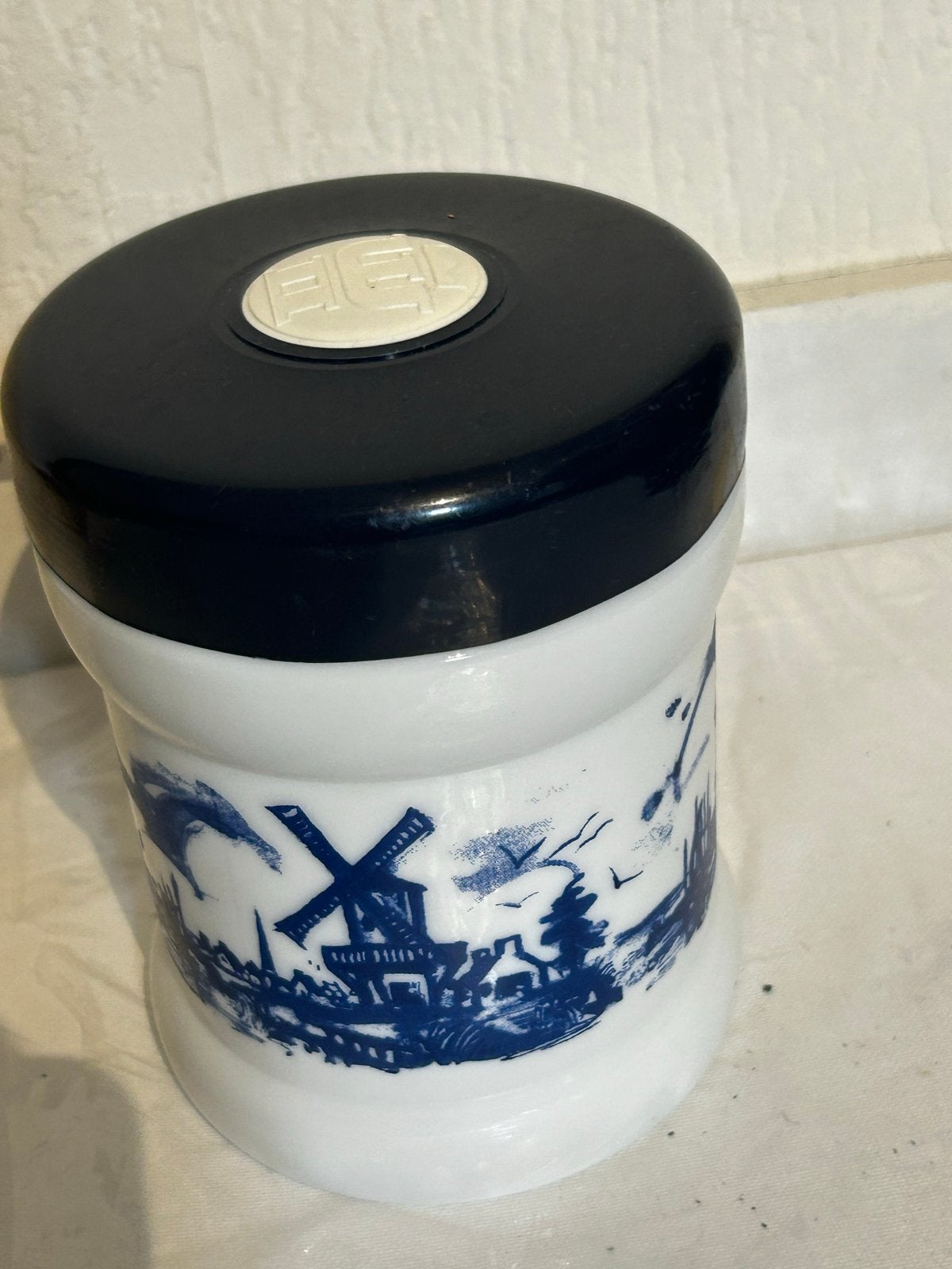 Vintage Delfts Blauw Melkglas Pot met Deksel, Ophalen of Verzenden
