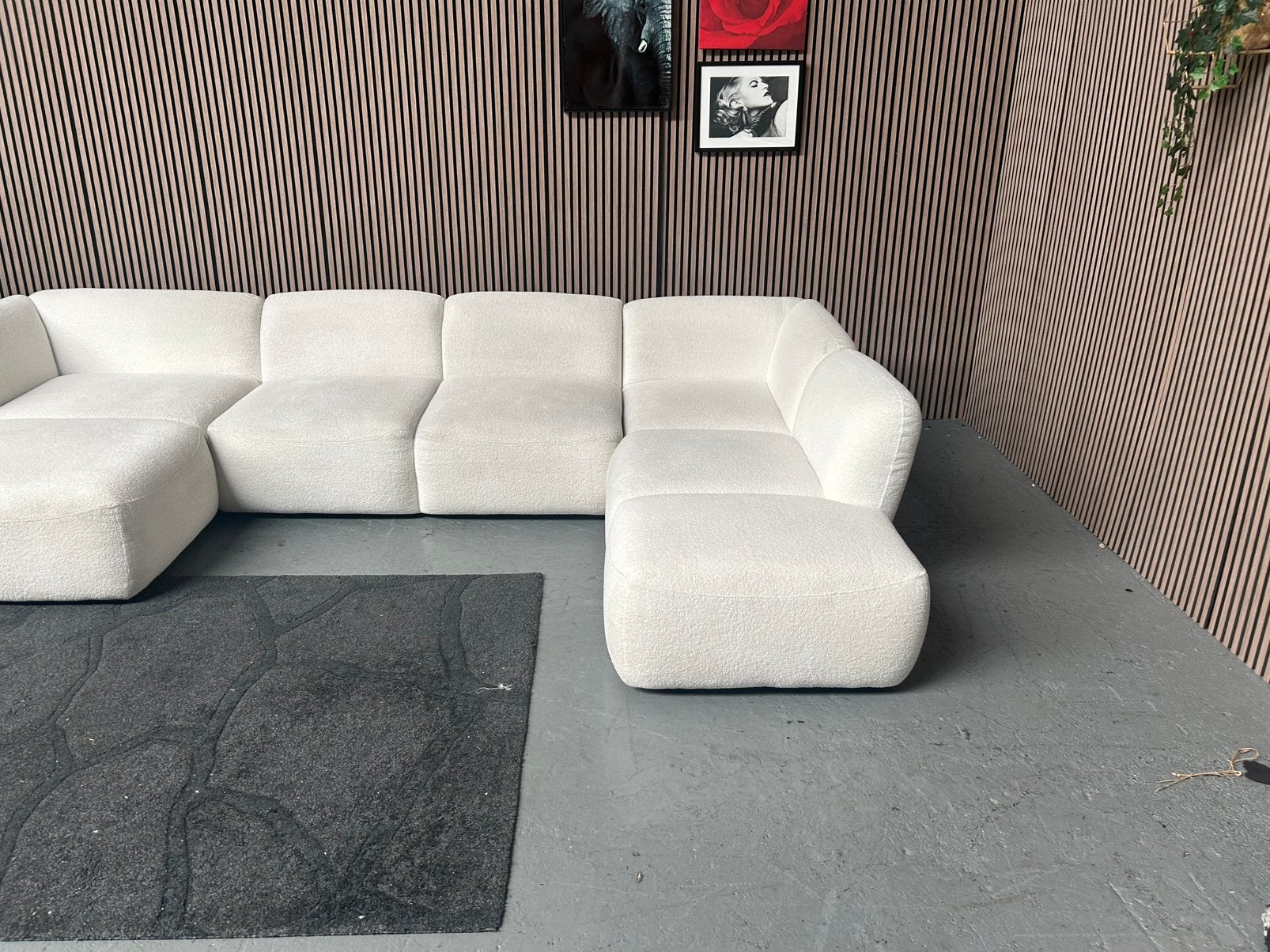 GRATIS LEVERING U-Bank Teddystof Wit 370X220 GEREINIGD, Huis en Inrichting, Banken | Bankstellen, Hoekbank, 300 cm of meer, Ophalen of Verzenden