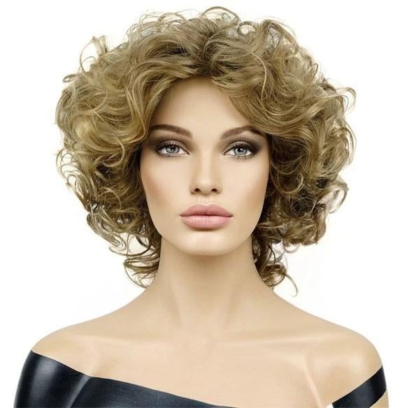 Moderne pruik kort haar met losse krullen model Ronda, Verzenden, Nieuw, Pruik of Haarverlenging