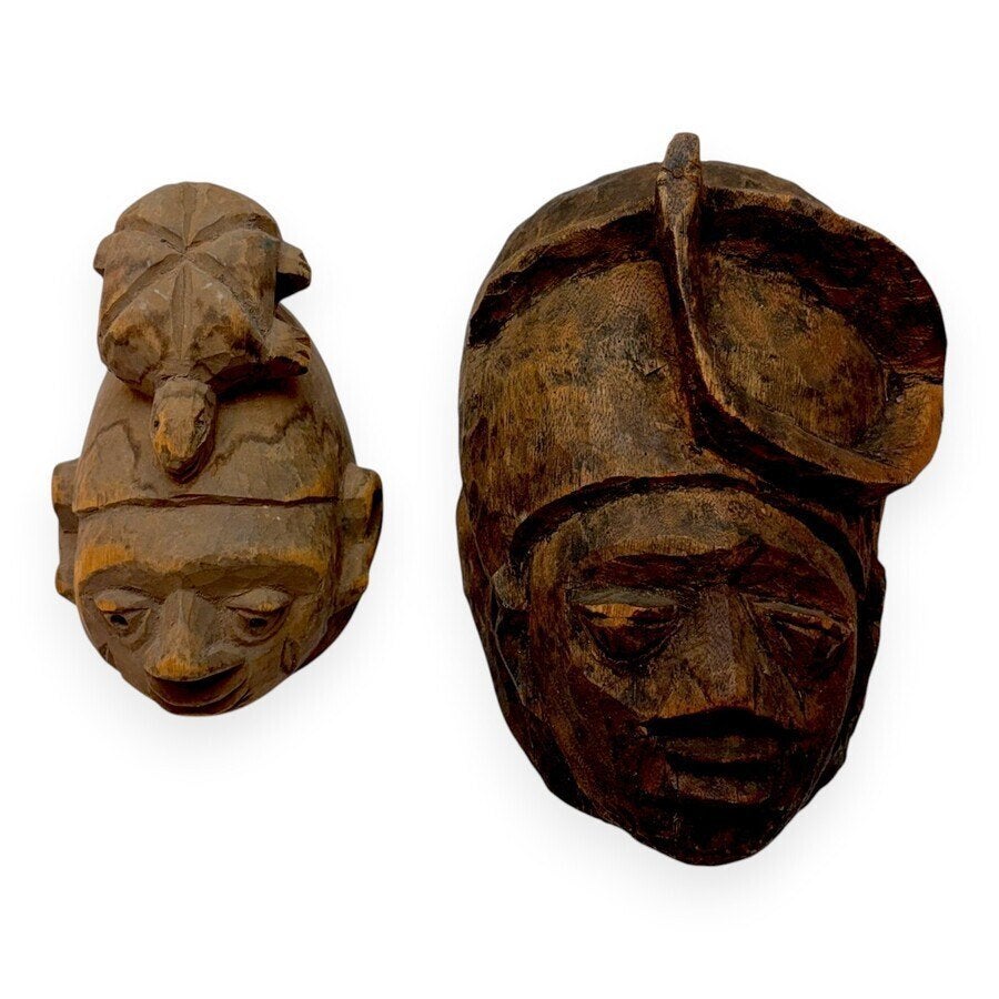 Twee Afrikaanse helmmaskers, Ophalen of Verzenden