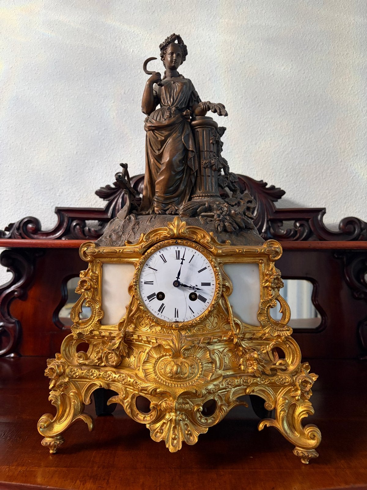Antieke Franse pendule met bronzen beeld, Antiek en Kunst, Antiek | Klokken, Ophalen