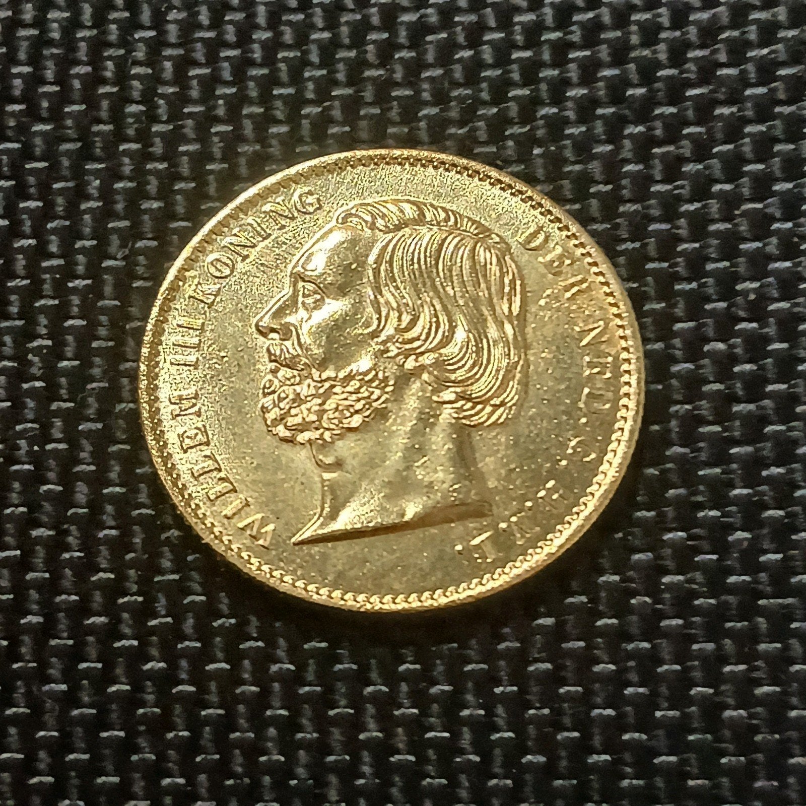 Goud vergulding tientje 10 Gulden naslag Willem III 1851, Koning Willem III, Verzenden, Goud, Losse munt