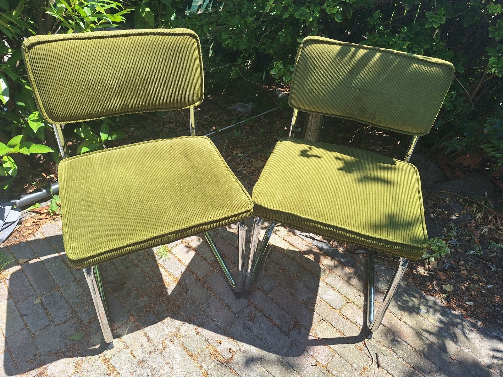 EETKAMERSTOELEN Rib stof groen 2x zgan, Ophalen, Zo goed als nieuw, Vier