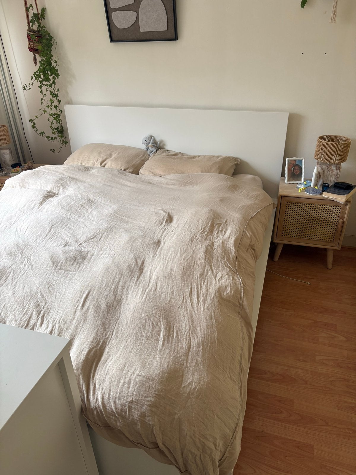 Wit tweepersoonsbed met hoofdbord MALM Ikea, Ophalen, Gebruikt, Wit, Tweepersoons