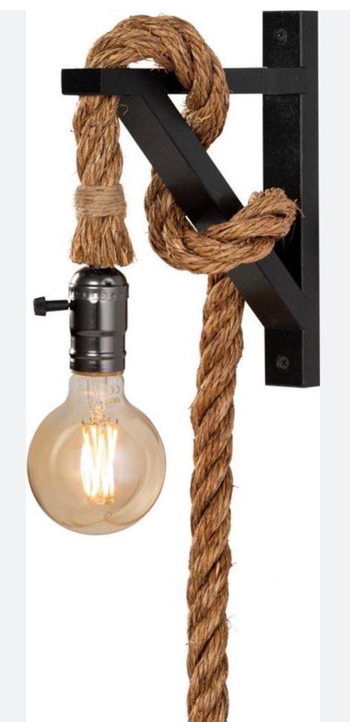 2 Industriële wandlampen met touw en Edison lamp, Ophalen, Zwart, E27 (groot), Zo goed als nieuw