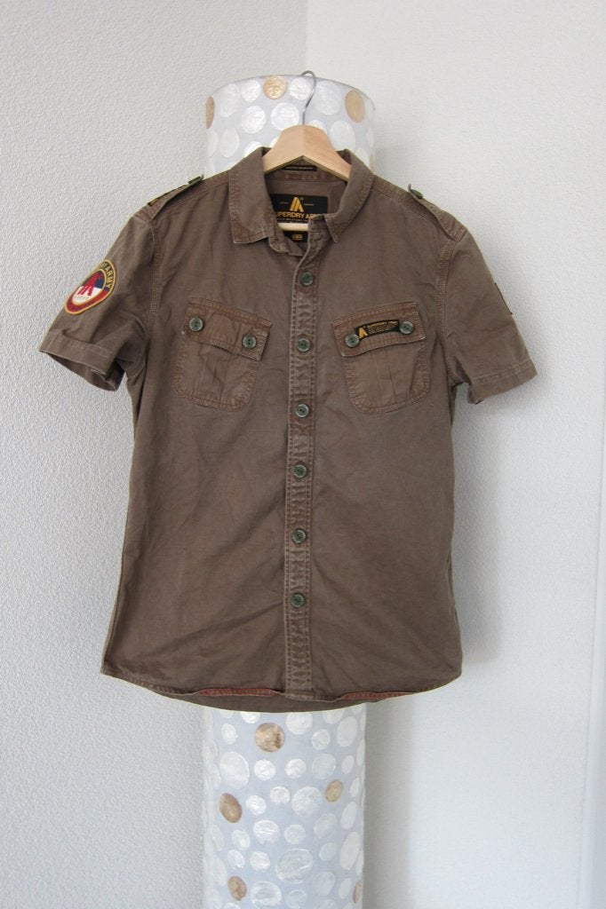 Superdry blouse overhemd bruin used look m, Bruin, Zo goed als nieuw, Schipluidenlaan 20 5035KJ Tilburg, Merkfreak