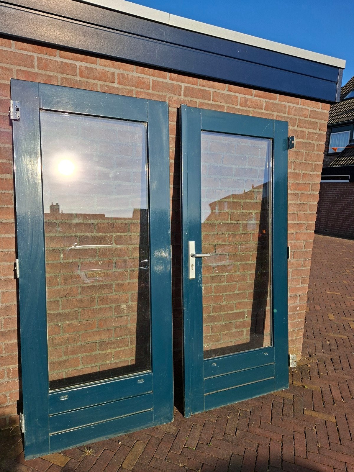 Hardhouten openslaande deuren, Doe-het-zelf en Verbouw, Deuren en Horren, Ophalen, Gebruikt, 120 cm of meer, Minder dan 200 cm