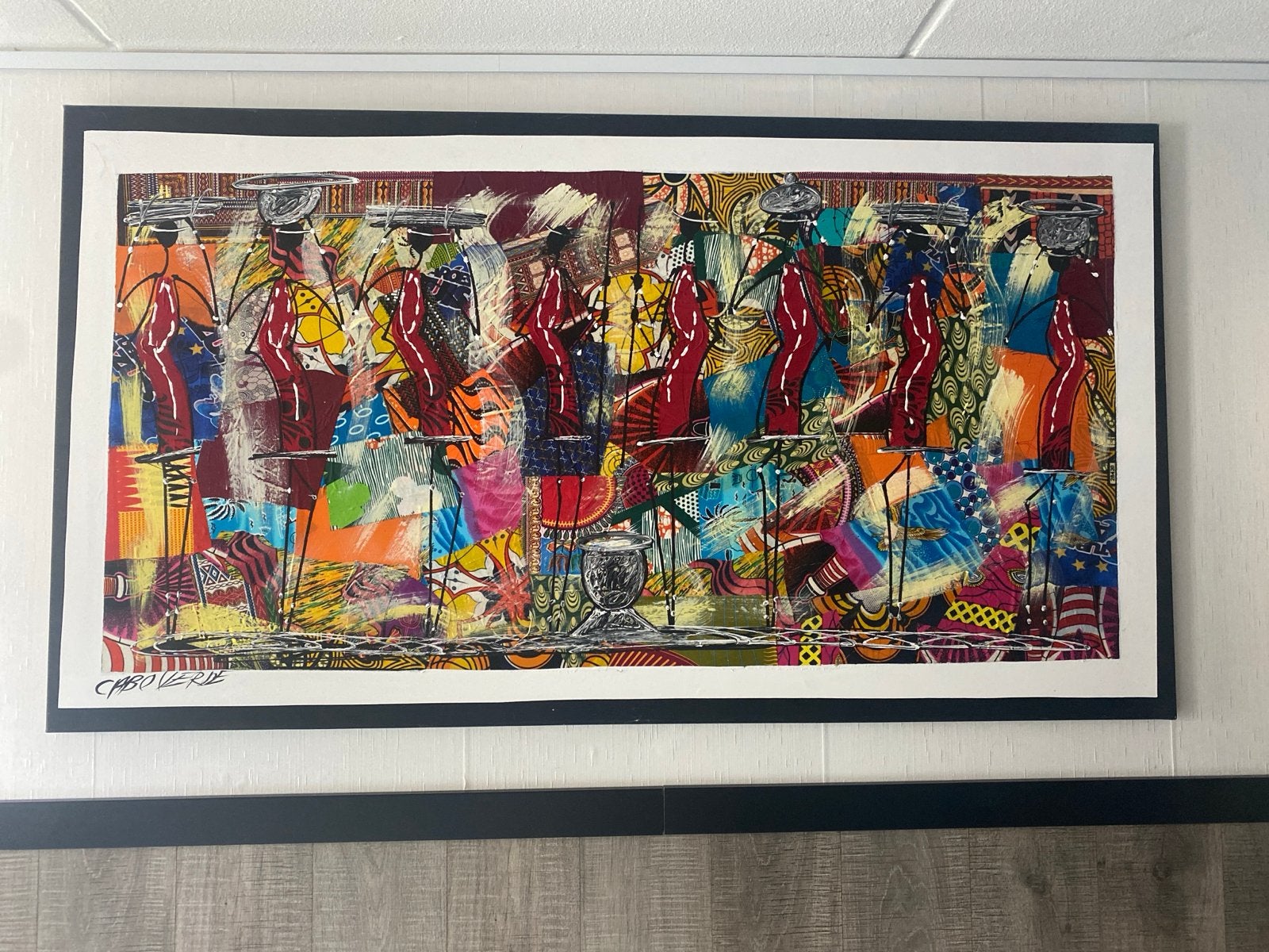 Groot modern schilderij 'Cabo Verde' - Afrikaanse figuren, Figuren, Ophalen of Verzenden, Gesigneerd, Gemengde techniek