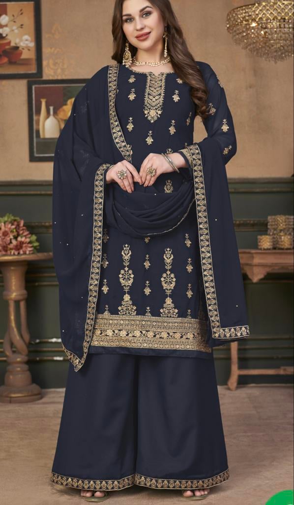 Elegante Indiase Salwar Kameez Set - Donkerblauw met Goud, Kleding | Dames, Maat 38/40 (M), Overige typen, Blauw, Nieuw