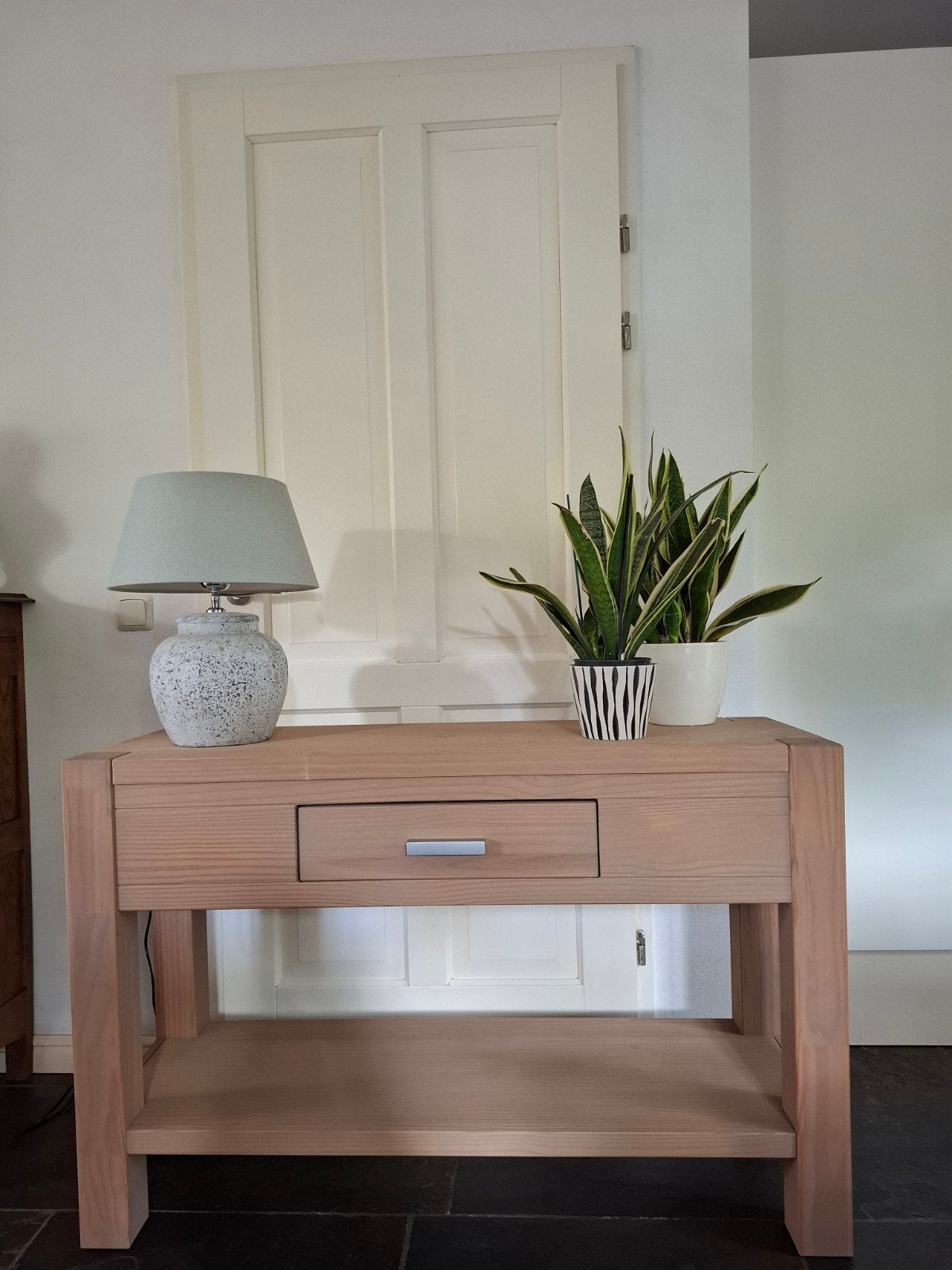 Robuuste massief houten sidetable 120 x 40 x 76 hoogh, Ophalen, Gebruikt, 100 tot 150 cm, Overige houtsoorten