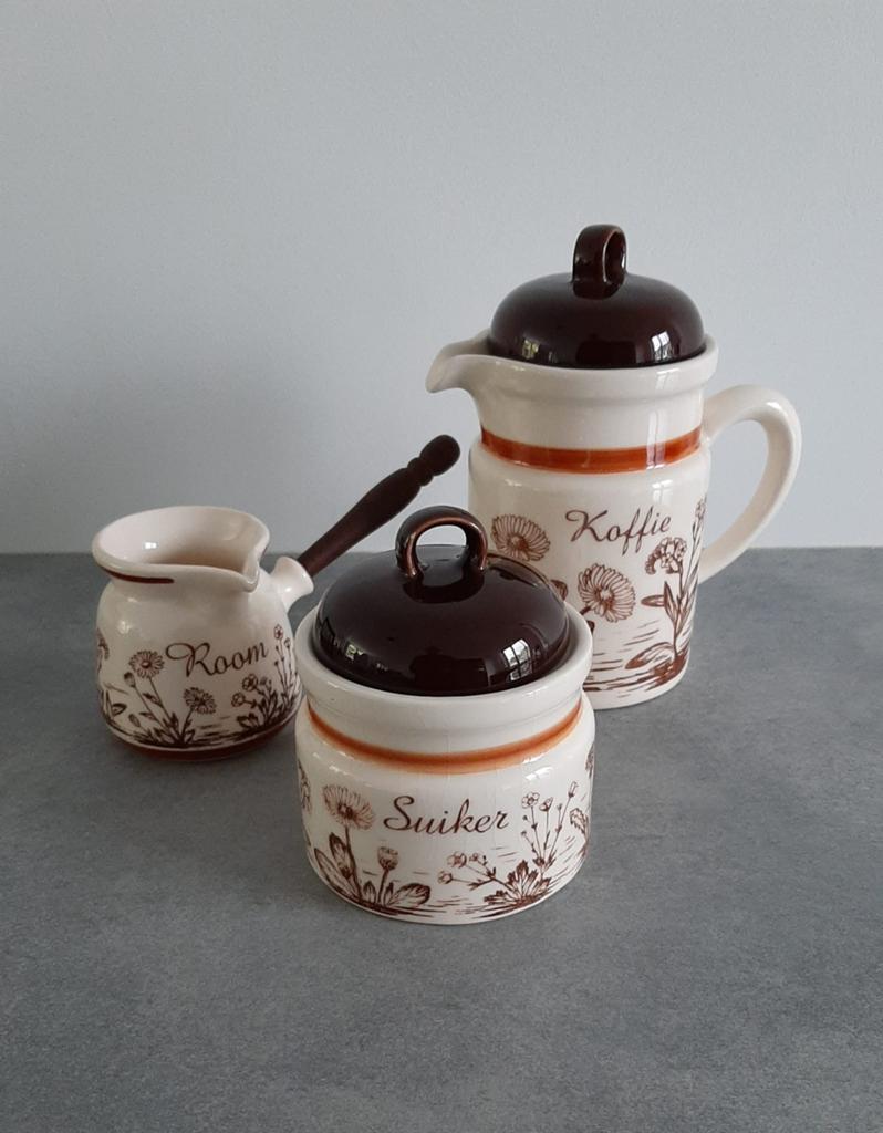Zenith Gouda koffie set suiker melk koffiekan wit bruin oker, Ophalen of Verzenden