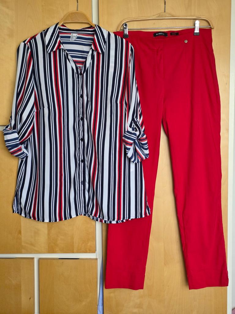 Robell Broek Maat 40 met Blouse Maat 42, Maat 42/44 (L), Ophalen of Verzenden, Zo goed als nieuw, Rood