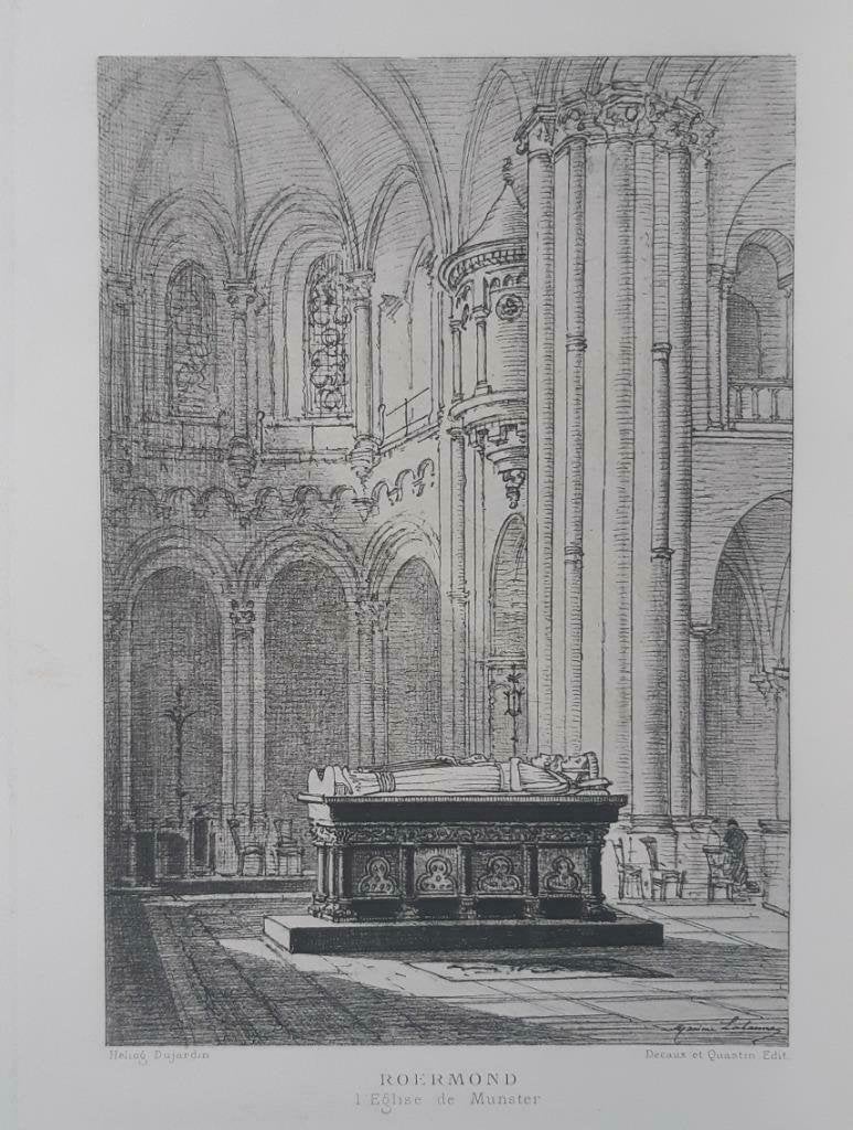 03 / Roermond De Munsterkerk interieur gravure uit 1882, Antiek en Kunst, Ophalen of Verzenden