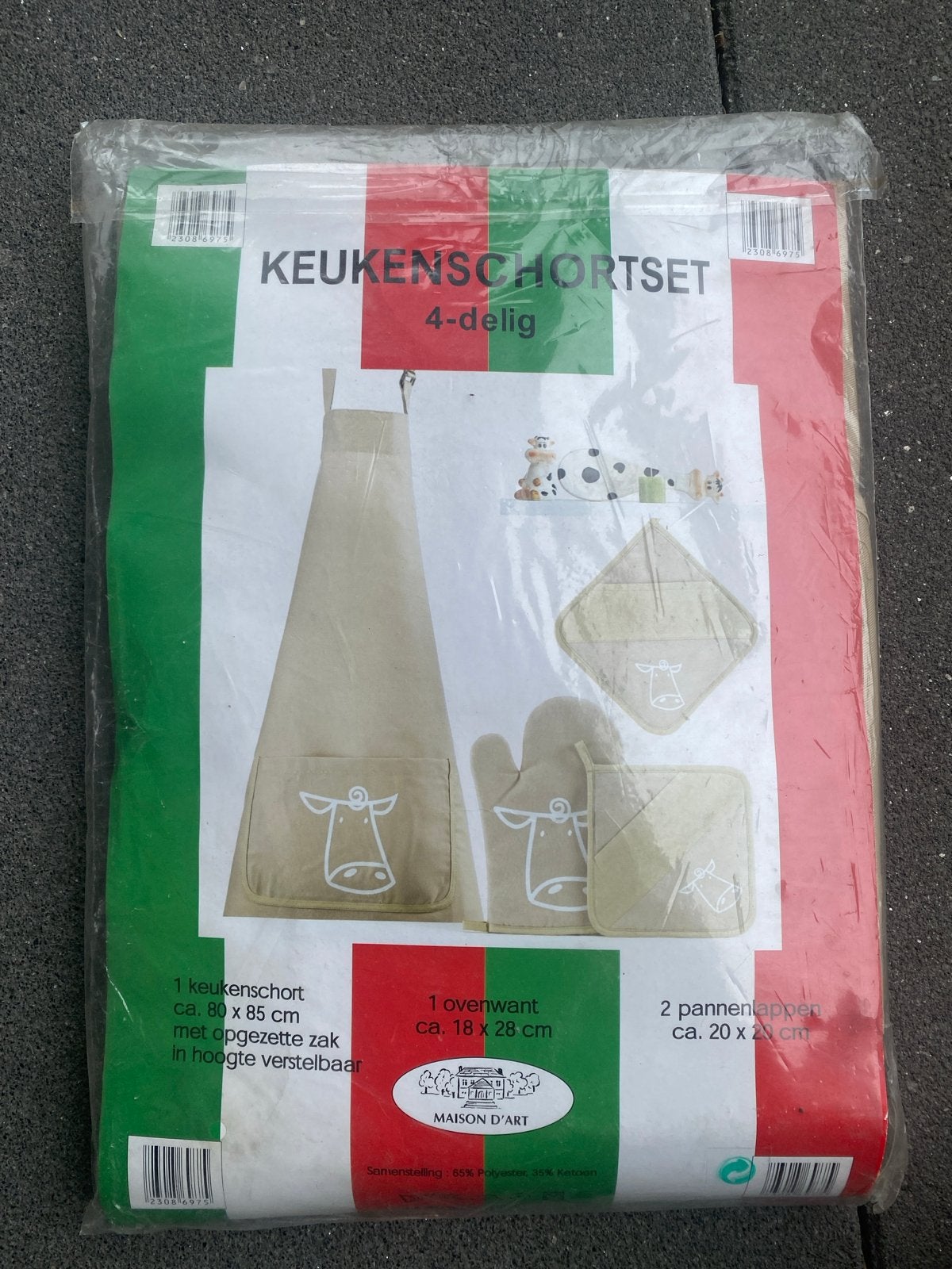 Keukenschortset 4-delig met koeienprint - Nieuw, Overige typen, Nieuw, Natuurlijk materiaal, Overige merken