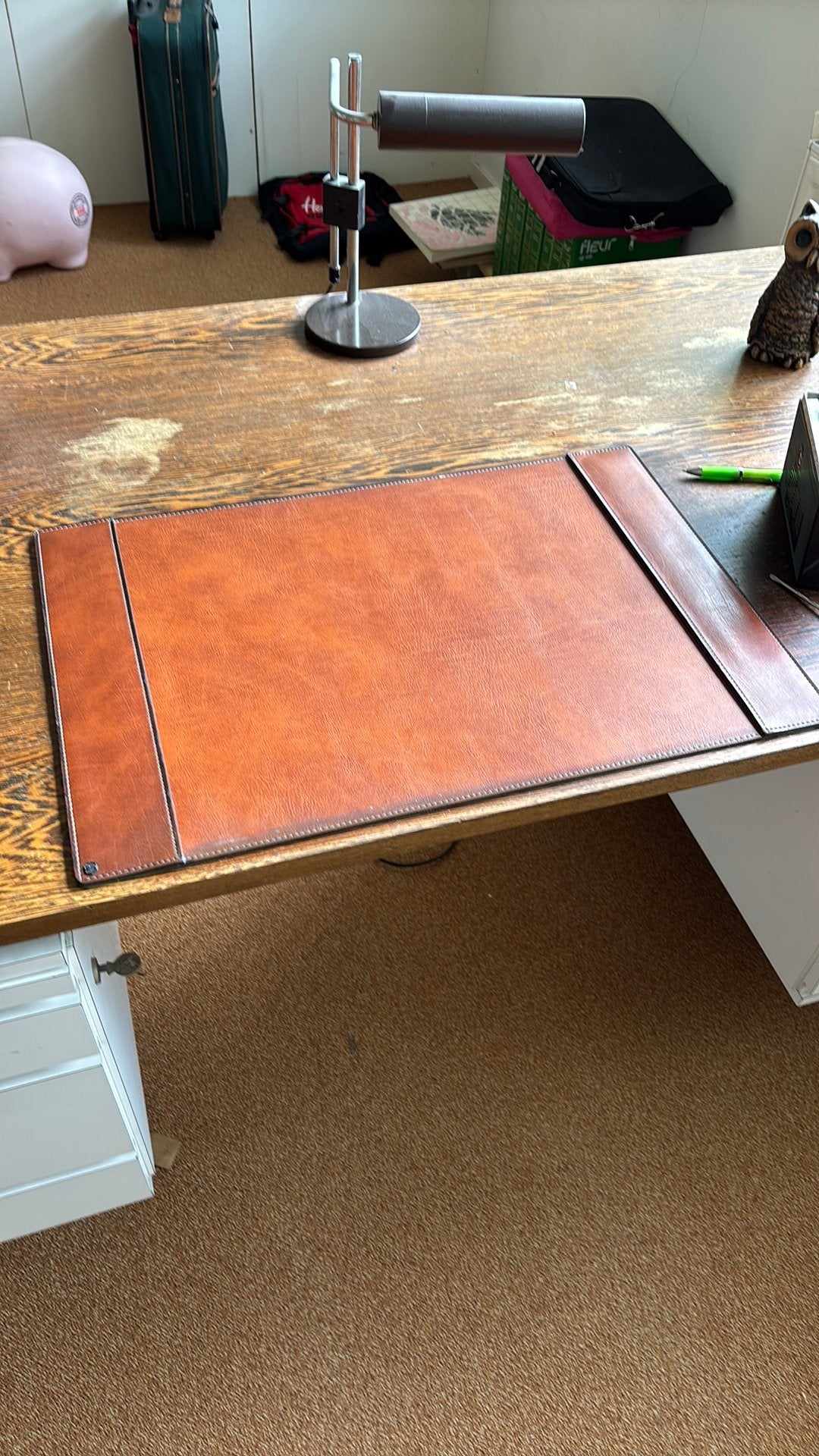 Luxe Vintage Läufer Leren Bureaumat / Bureau-onderlegger, Diversen, Bureau-accessoires, Ophalen, Gebruikt