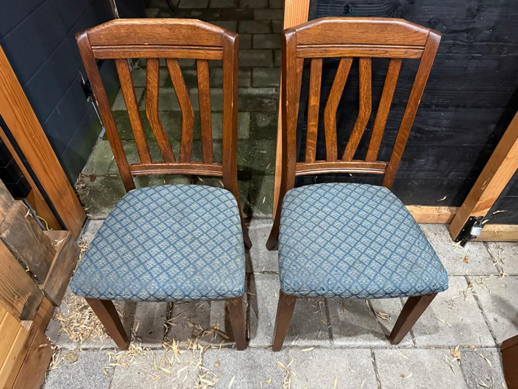 Houten eettafel met 6 stoelen, Antiek en Kunst, Ophalen