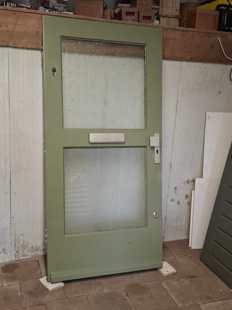 Hardhouten Voordeur. Voordeur, Ophalen, Gebruikt, 200 tot 215 cm, Glas