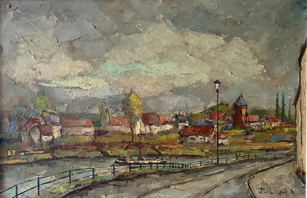 expressionistisch schilderij Pie Wilhelmus zicht op Heugem, Antiek en Kunst, Kunst | Schilderijen | Modern, Ophalen of Verzenden