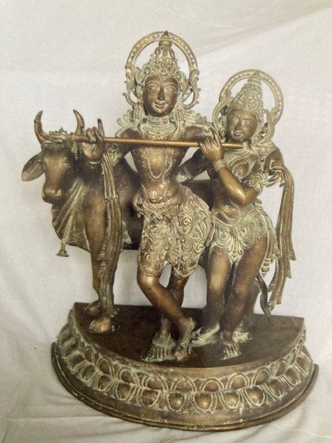 Hindoeistisch beeld van Krishna en Radha, Antiek en Kunst, Ophalen, India, Handgemaakt, 55 cm
