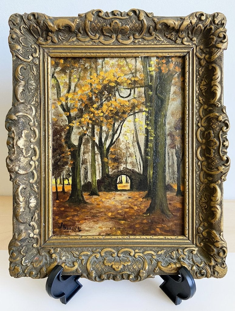 Oud Schilderij Lijst Olieverf op paneel Hout 32 x 26 cm, Antiek en Kunst, Ophalen