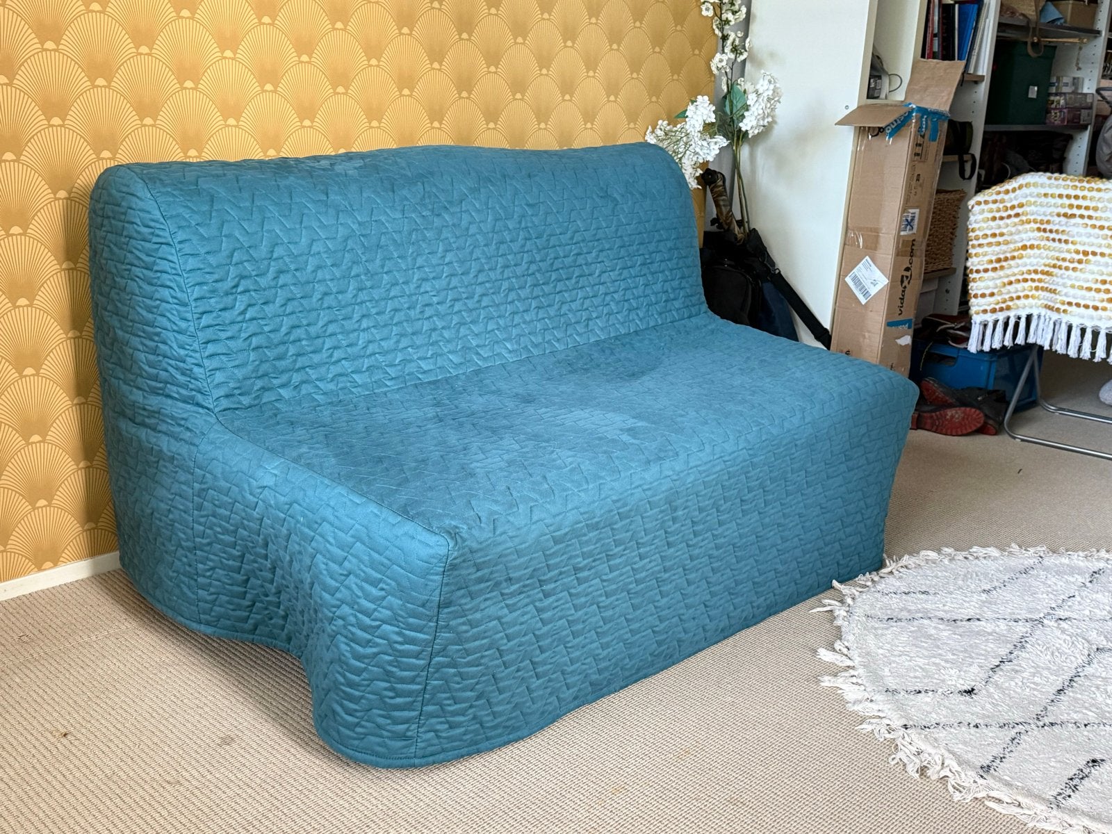 GRATIS!! IKEA Beddinge slaapbank met blauw/groene hoes, Ophalen, Gebruikt, Blauw, Tweepersoons
