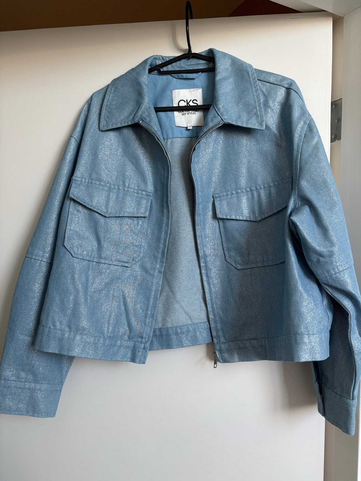 CKS Lichtblauwe Glitter Jasje Maat S, Ophalen of Verzenden, Zo goed als nieuw, Maat 36 (S), Blauw