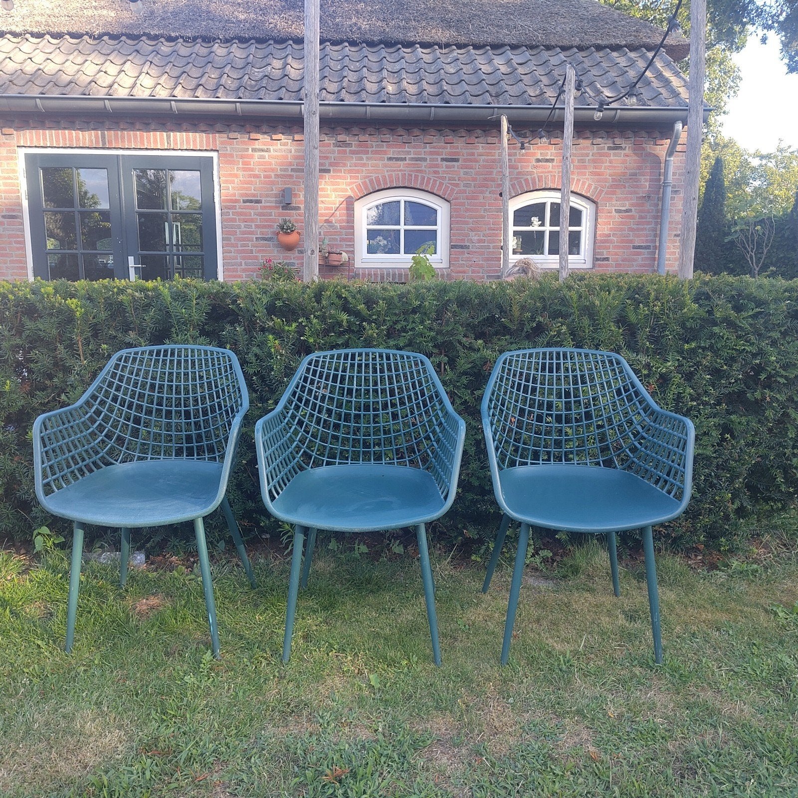 3x Kwantum Tuinstoel Webbing Groen, Ophalen of Verzenden, Gebruikt, Kunststof