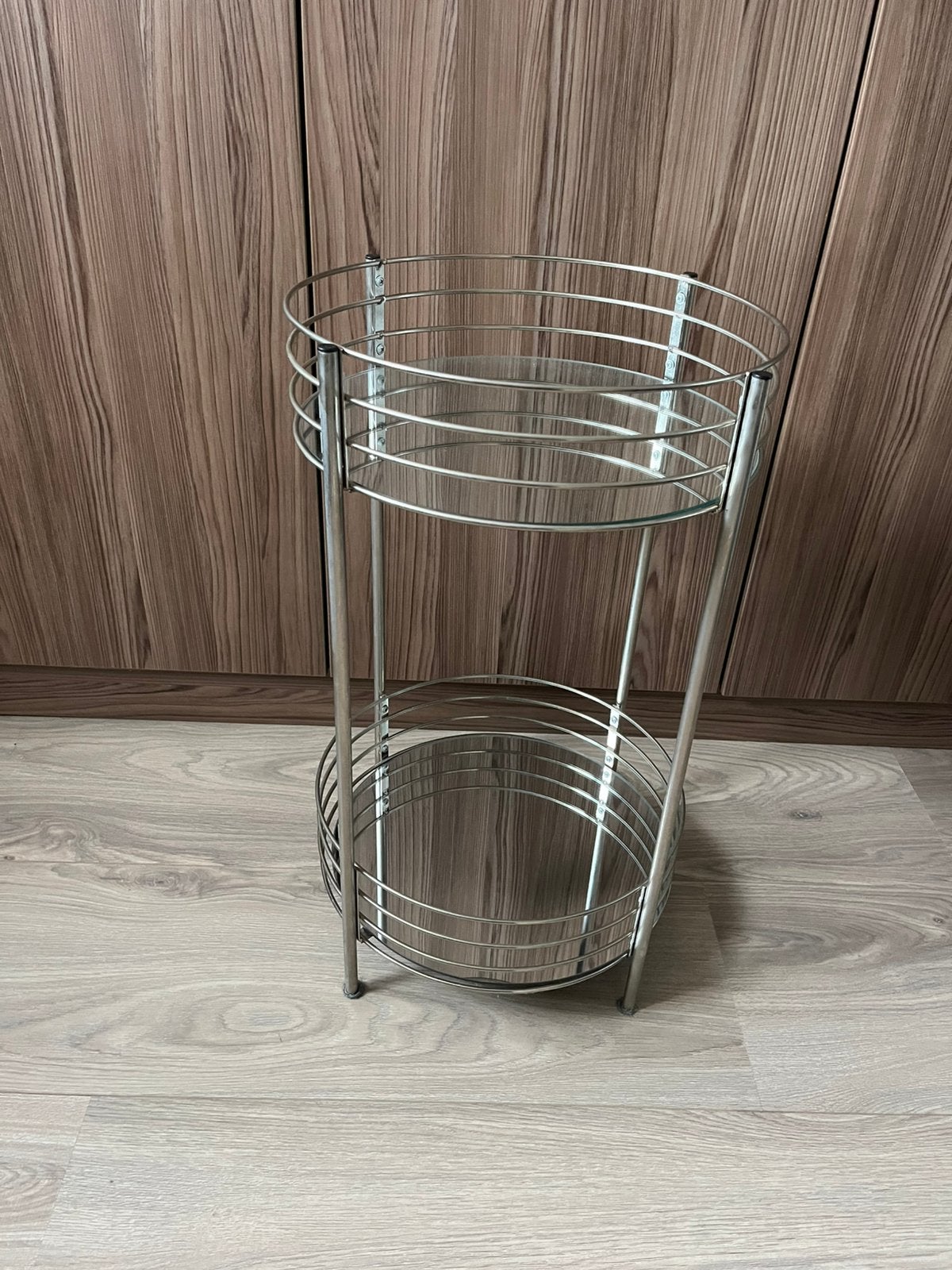 Zilveren glazen bijzettafel, Huis en Inrichting, Ophalen, Minder dan 55 cm, Rond, 60 cm of meer