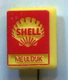 SHELL Meuldijk rood op geel plastic speldje ( M_172a ), Verzamelen, Verzenden, Zo goed als nieuw, Transport, Speldje of Pin