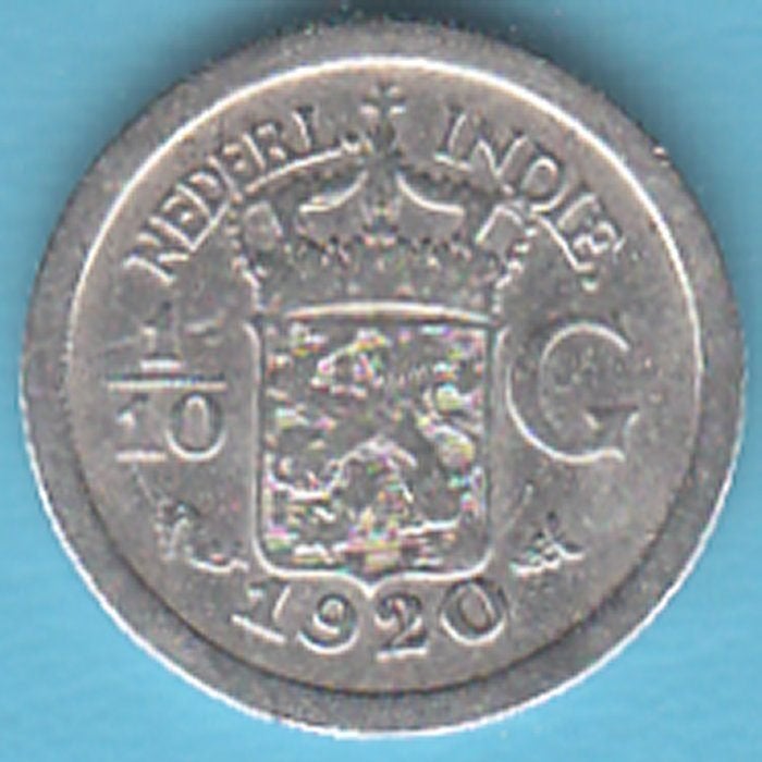 Nederlands-Indië 1/10 gulden 1920 Wilhelmina zilver, Postzegels en Munten, Munten | Nederland, Zilver, Ophalen of Verzenden, 10 cent
