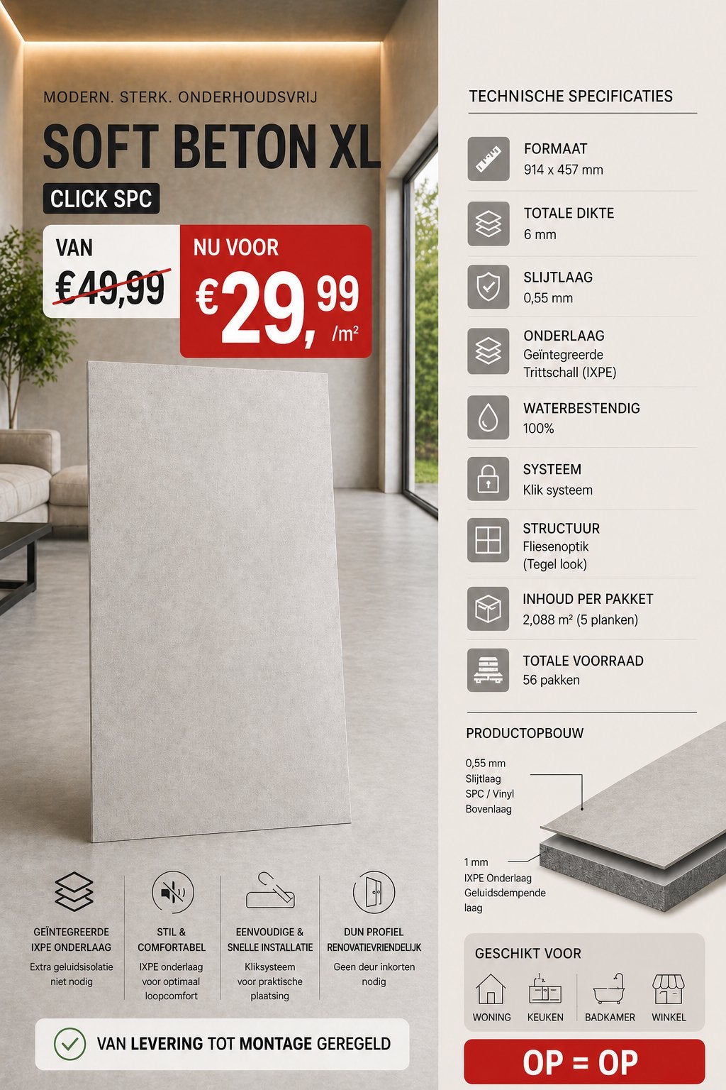 SPC Click Vloeren Actie | Vanaf €21,90 p/m², Ophalen of Verzenden, Nieuw, Laminaat