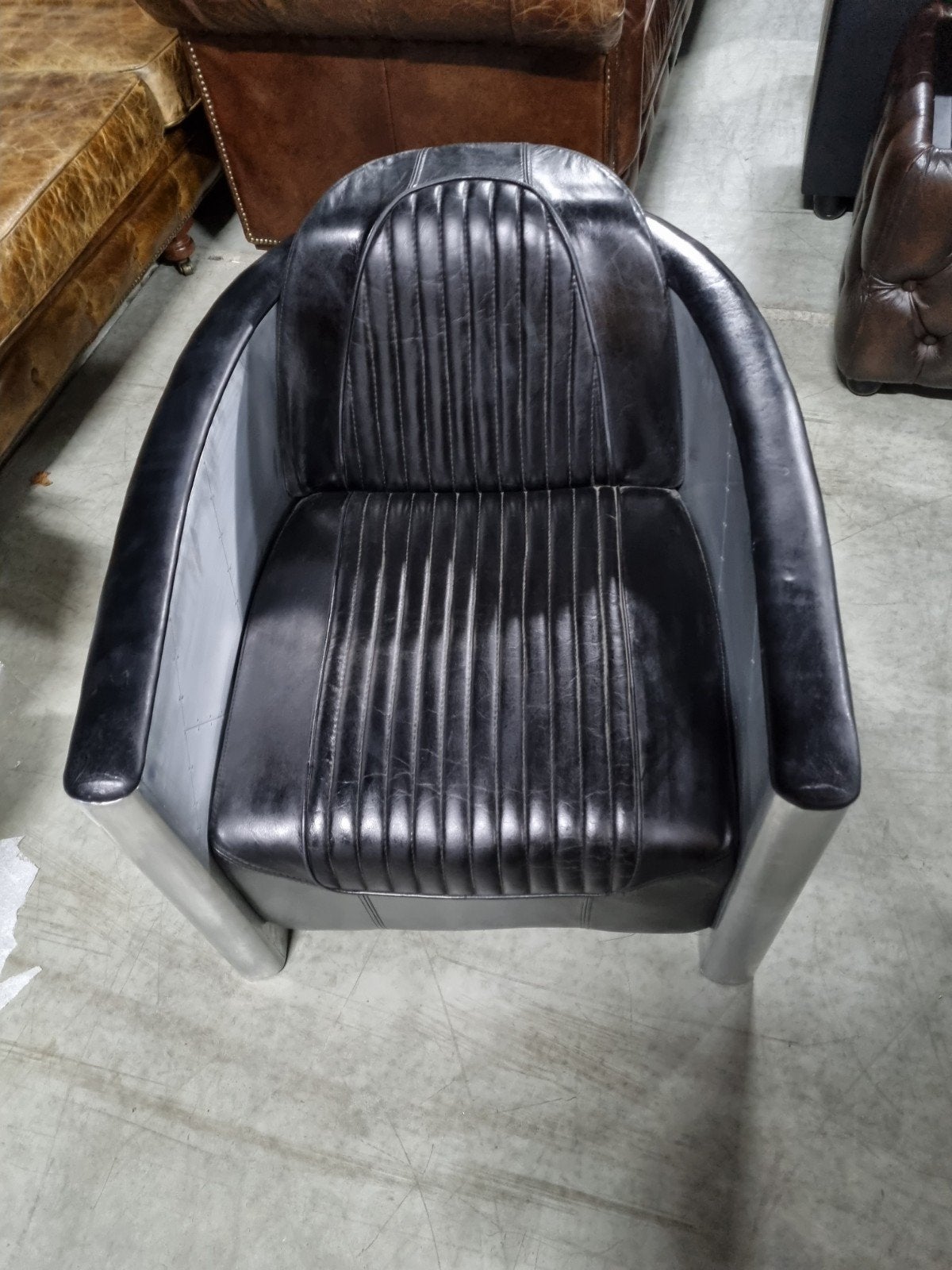 Aviator fauteuil vintage zwart leer + Aluminium, Gebruikt, Aviator, ., 75 tot 100 cm