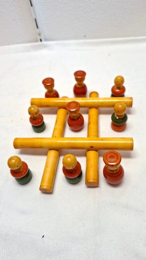 Vintage boter, kaas en eieren, Tic tac toe van bamboe, Ophalen