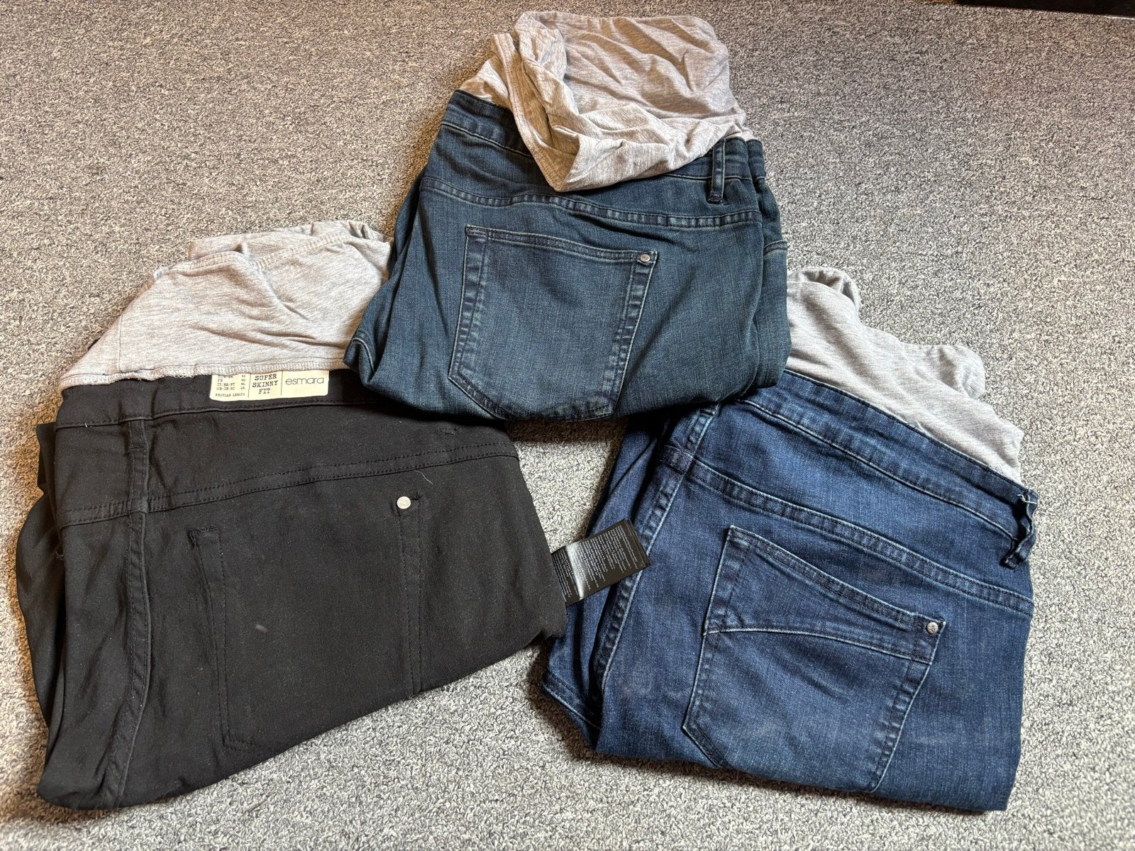 3 Zwangerschapsbroeken - Zwart en Denim - Maat 44, Kleding | Dames, Zwart, Maat 42/44 (L), Ophalen of Verzenden, Gedragen