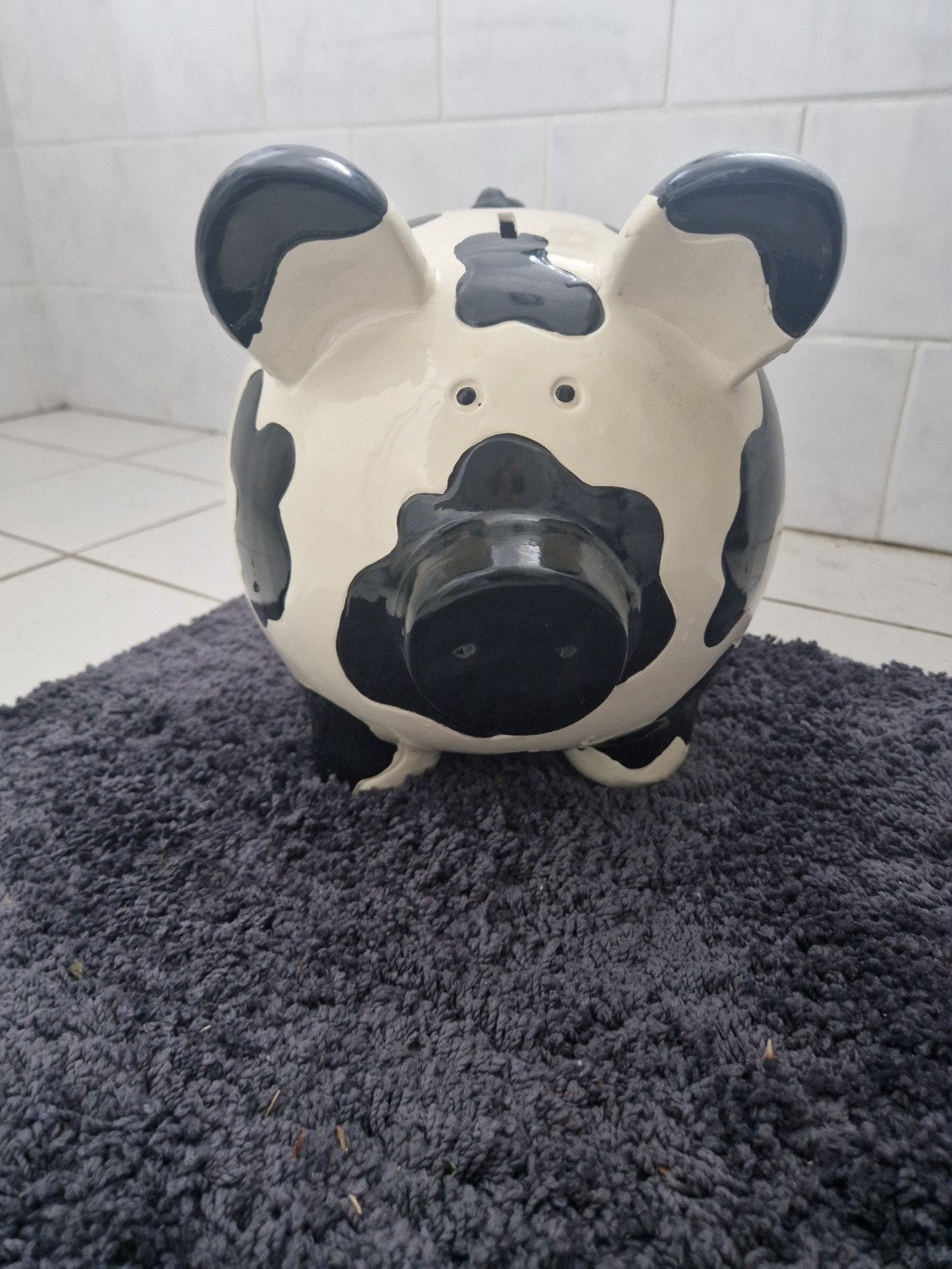 Groot spaarvarken met koeienvlekken, Ophalen of Verzenden, Zo goed als nieuw, Steen, Aardewerk of Keramiek, Dier