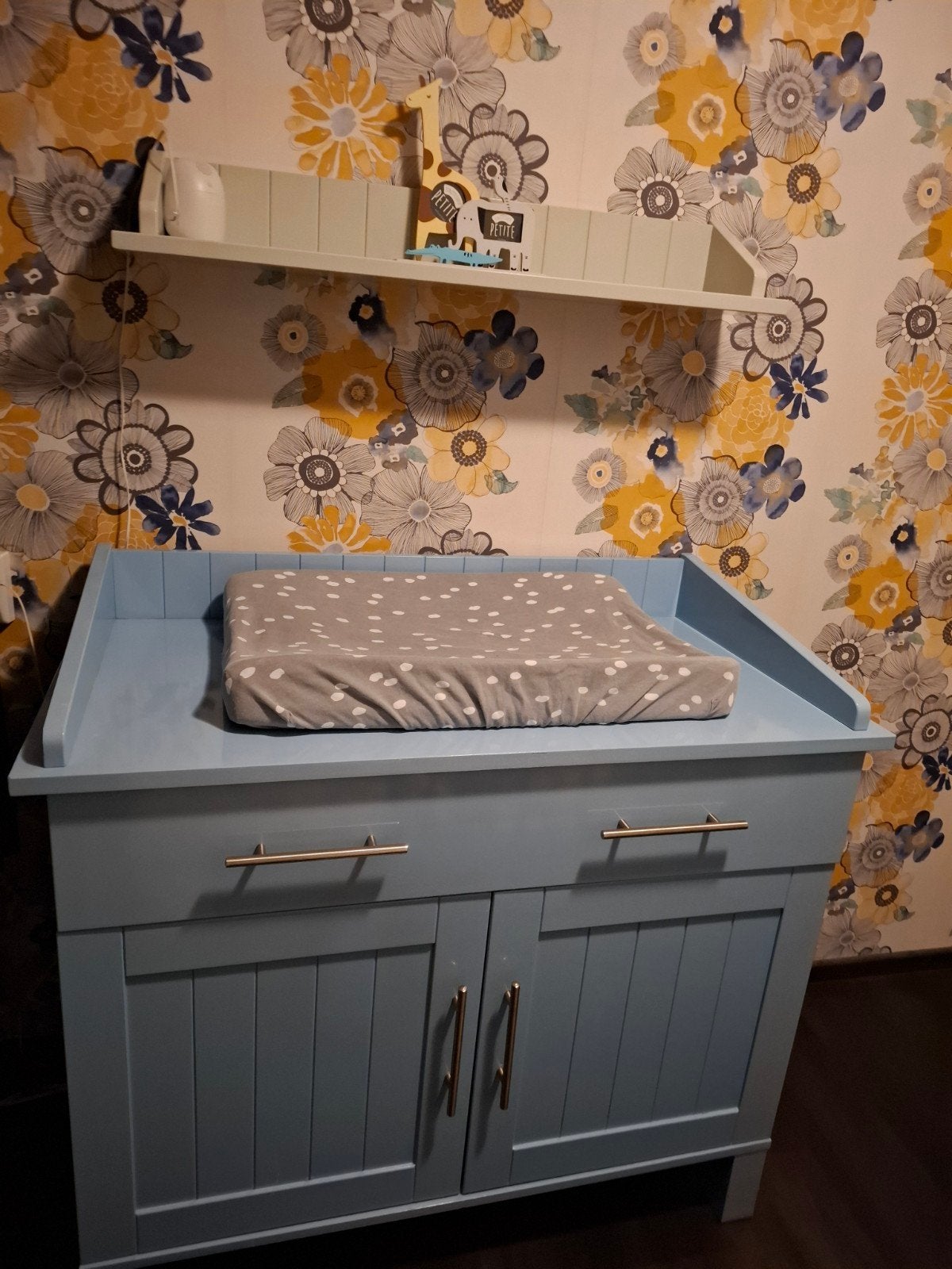 Blauwe commode met lade en kast, Ophalen, Gebruikt, 50 tot 70 cm, 75 tot 100 cm