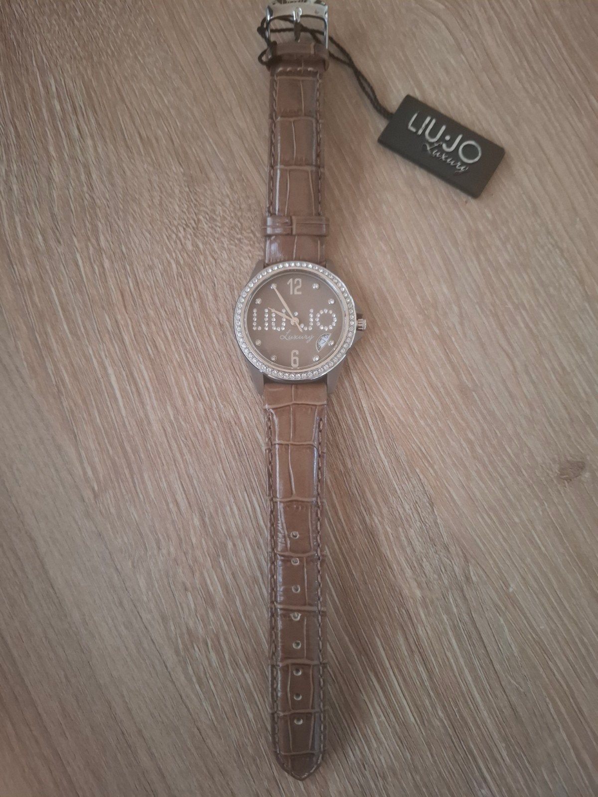 Liu Jo Luxury dameshorloge met strass en leren band, Overige merken, Overige materialen, Leer, Polshorloge