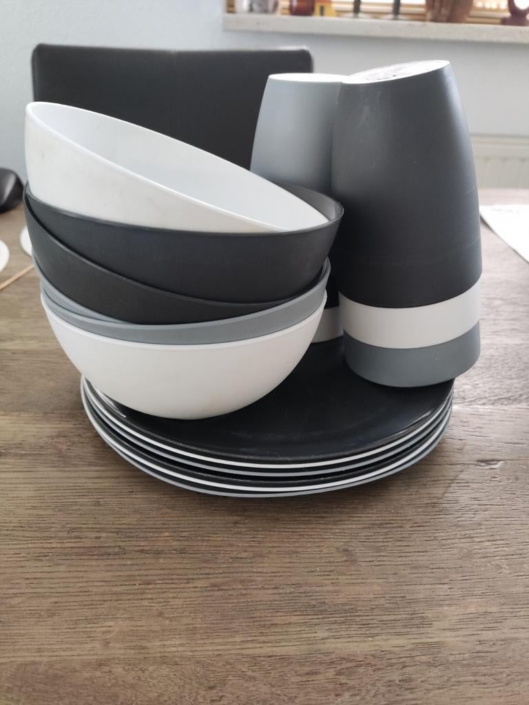 6 delig plastic ontbijt setje, Hema,voor de camping., Caravans en Kamperen, Ophalen of Verzenden, Gebruikt